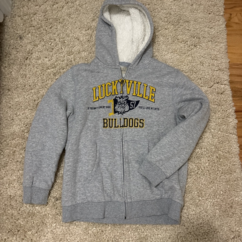Lucky Brand Gray Hooded Sherpa-Lined Bulldogs Zip Jacket
